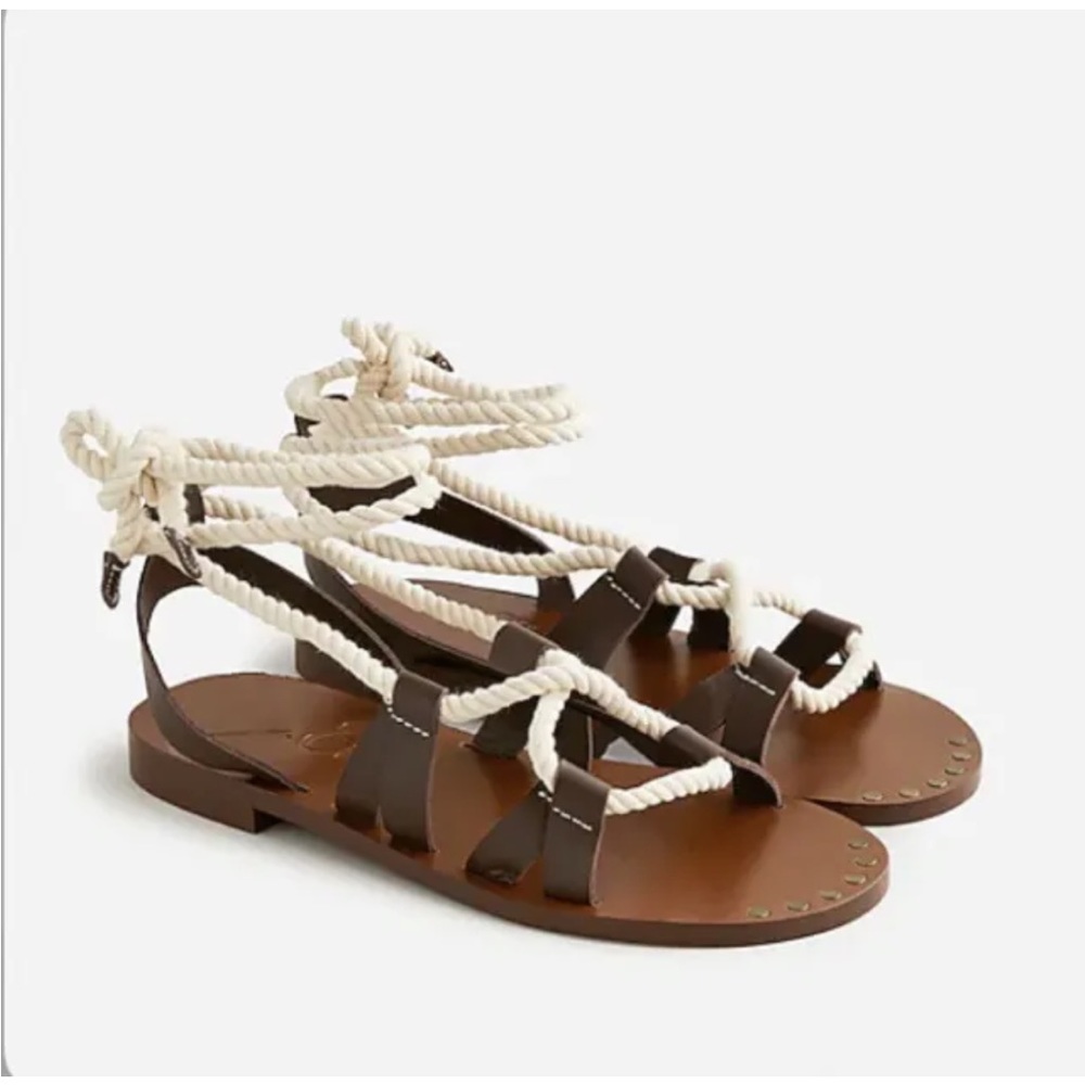 J.Crew Veg Leather Rope Lace-Up Sandals-New